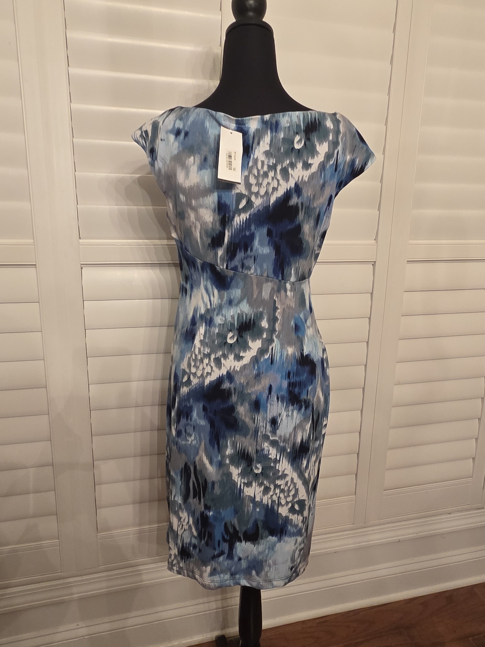 Connected apparel Blue Multi-Print Cowl Sheath Dress Size 8P - Picture 3 of 8